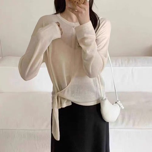 B663新款休闲时尚宽松不规则下摆长袖针织衫女韩系30%羊毛针织衫