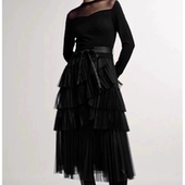 C314设计感芭蕾风拼接纱裙冬款 气质长袖 连衣裙