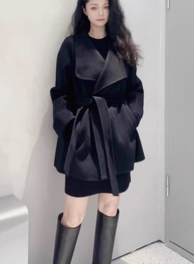 C562双毛呢大衣 女装冬季新款休闲立领中长款毛呢外套呢子大衣