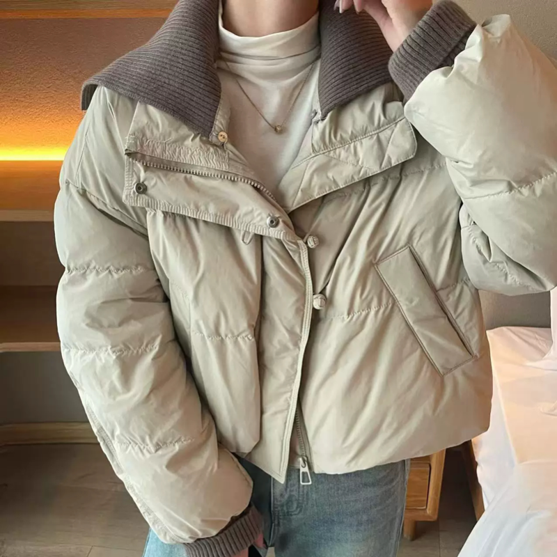 C503新款羽绒服女短款韩版立领时尚针织拼接白鸭绒外套潮,女装/女士精品,羽绒服,淘宝优惠券,粉丝福利购,淘宝优惠卷