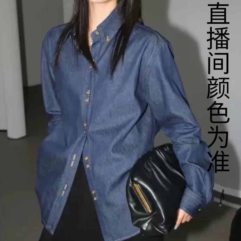 A404秋冬新款复古蓝长袖牛仔宽松大码衬衫女