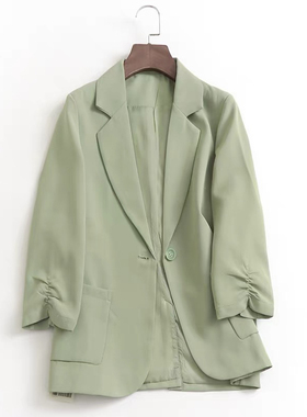 C013绿色小西装外套女秋季新款气质高级质感通勤职业休闲西服