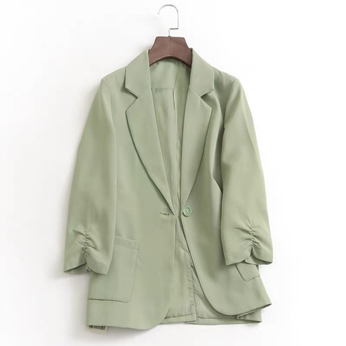 C013绿色小西装外套女秋季新款气质高级质感通勤职业休闲西服