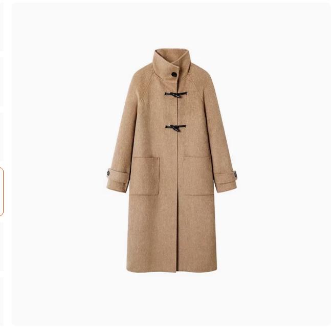 E233大衣 女装冬季新款宽松休闲百搭中长款牛角扣双面呢外套 污迹