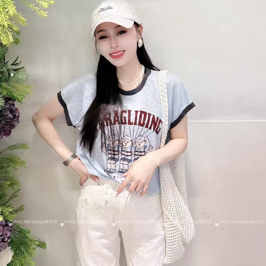 A934夏季新款韩版时尚百搭显瘦重工拼色短袖T恤女上衣潮圆领