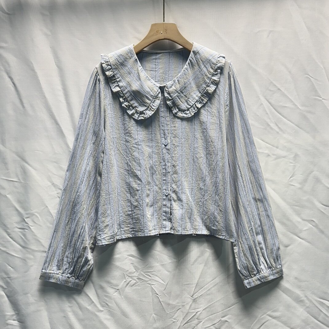 A913大翻领短款长袖衬衫淑女修身短款小个子春季女装衬衫