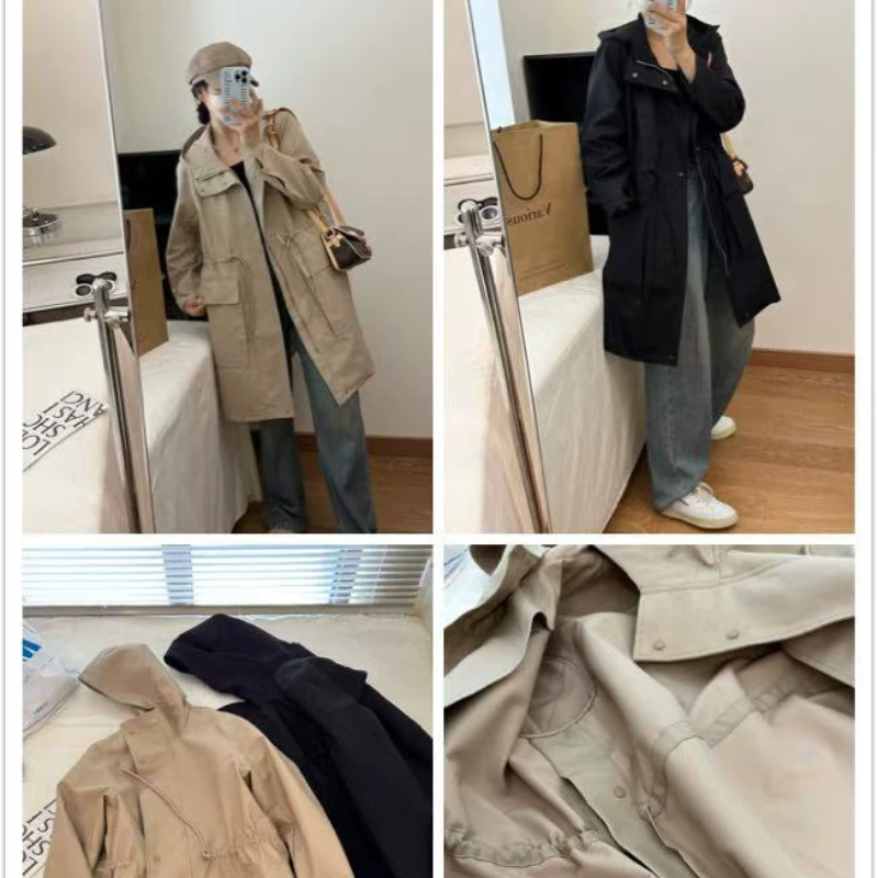 D512春秋英伦风防水短大衣休闲宽松防风冲锋衣外套女风衣潮