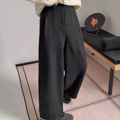 E433加绒加厚毛呢西装 高腰宽松休闲香蕉羊毛加绒裤 裤 女冬新款