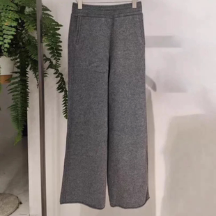 A913极简风灰色阔腿裤 女 高腰显瘦针织休闲裤