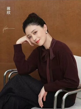 明星同款淑女法式飘带领气质温柔风套头上衣A344