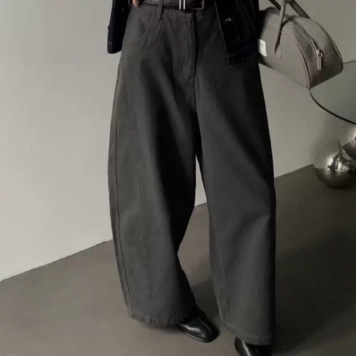 A942高级感秋冬款舒适版松紧腰宽松绒里休闲女裤7830