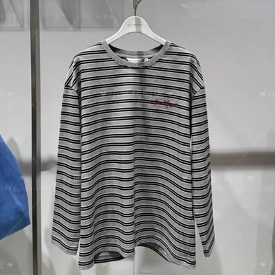 C334条纹女宽松慵懒风新品时尚圆领套头长袖偏厚T恤棉恤4G2200831