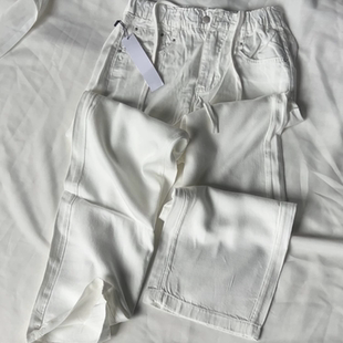 A653休闲柔软垂感松紧腰内抽绳白色莱赛尔弯刀裤 女 香蕉裤