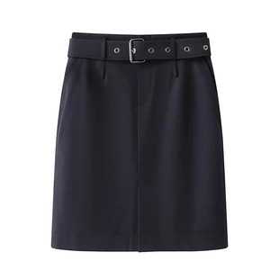 百搭腰带黑色开叉包臀半身裙女 时尚 B032 新款