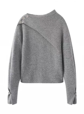 D224秋冬季新显瘦微斜领套头针织衫女