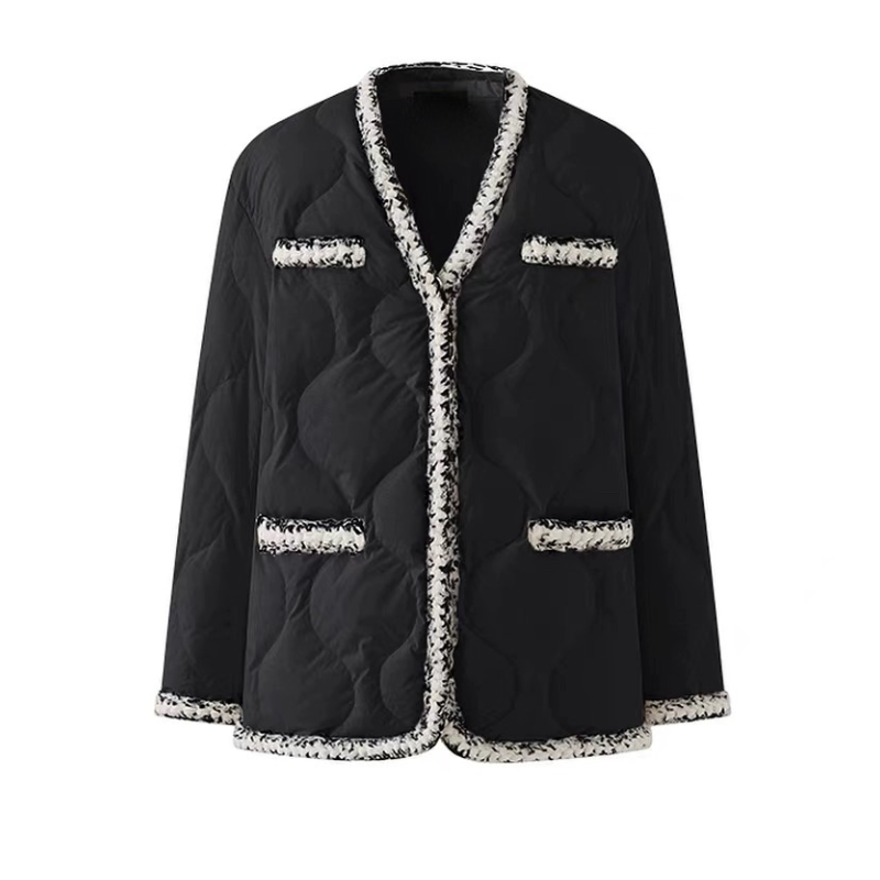 E944女装冬装新款宽松休闲百搭中长款V领小香风加厚外套