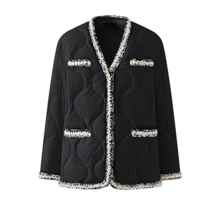 E944女装冬装新款宽松休闲百搭中长款V领小香风加厚外套