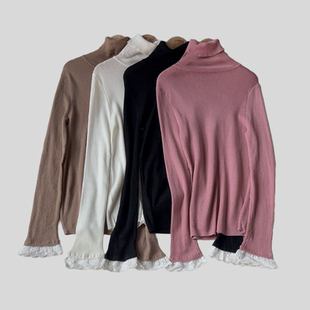 秋冬季 打底衫 新款 刺绣花边纯欲修身 休闲韩系高领针织衫 B344