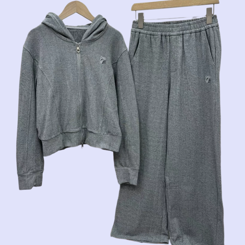 C923 休闲运动套装女2024冬季新款连帽双拉链开衫卫衣两件套