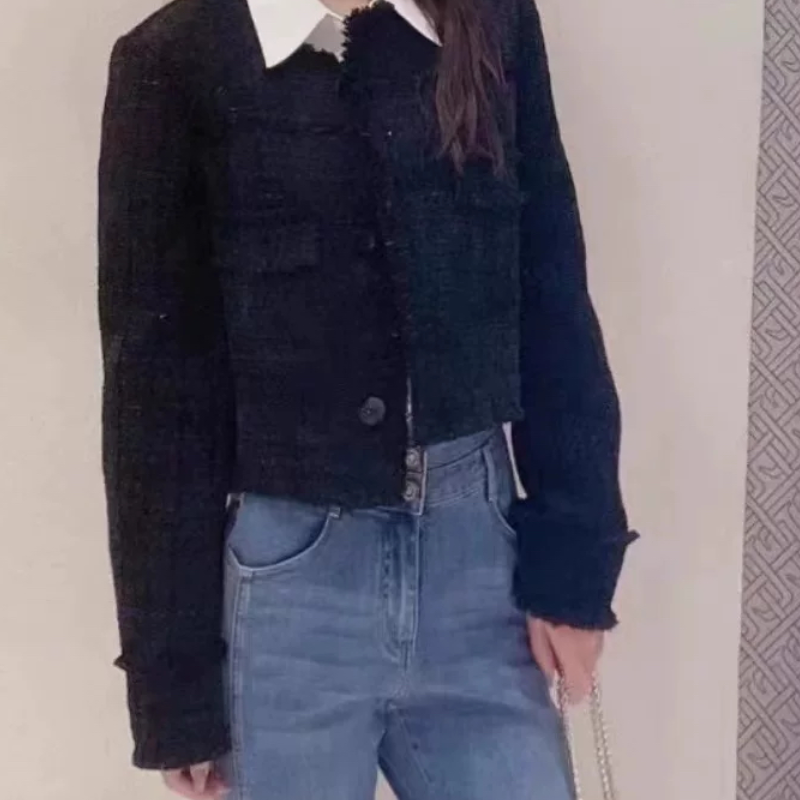 B752黑色短款小香风外套女秋季新款韩系小众设计高级感外套