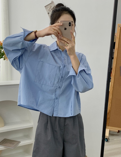 A412宽松短款 衬衫简约宽松短款大版秋季长袖衬衫