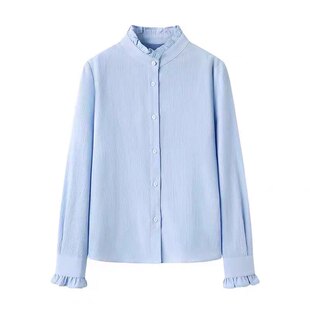 通勤衬衣内搭上衣 女秋冬新款 A323气质木耳边领肌理感长袖 衬衫