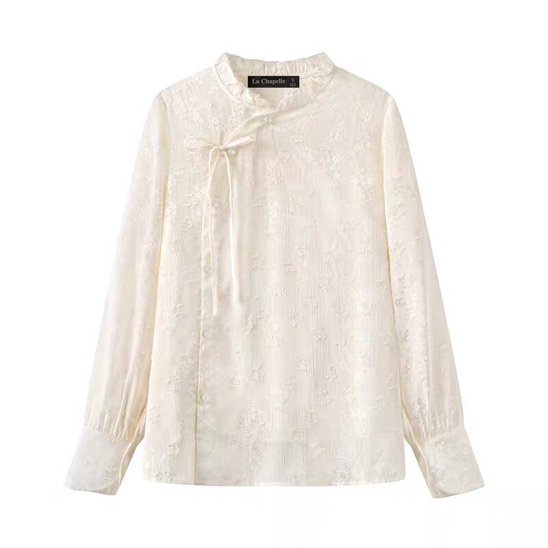 A402仿缎面衬衫新中式国风女装新品上衣高级感气质小衫衬衣2件套