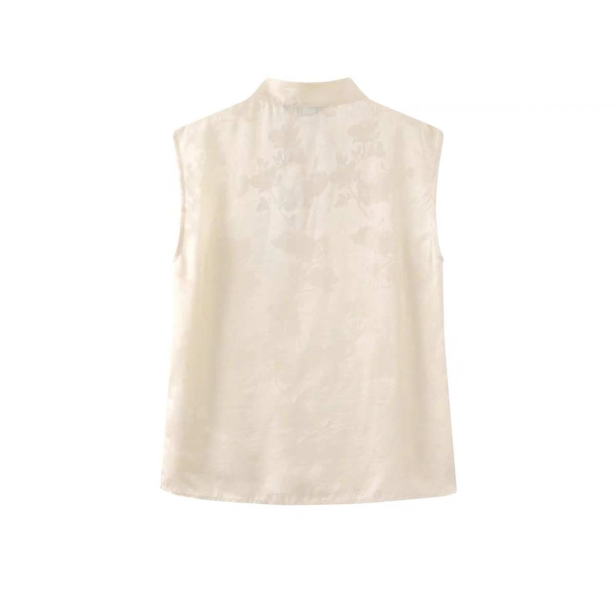 B333夏季新款立领无袖斜扣提花衬衫上衣5054