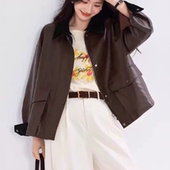 B844秋冬同款 通勤休闲外套 拼皮质可脱卸灯芯绒领新款