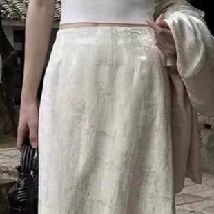 B633新款 直筒长半裙 国风香槟色流金提花高腰显瘦小A版