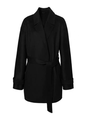 D112秋冬新款极简腰带毛呢外套中款大衣女