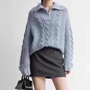 B244秋冬新款 毛衣上衣女4003 拉链翻领针织衫