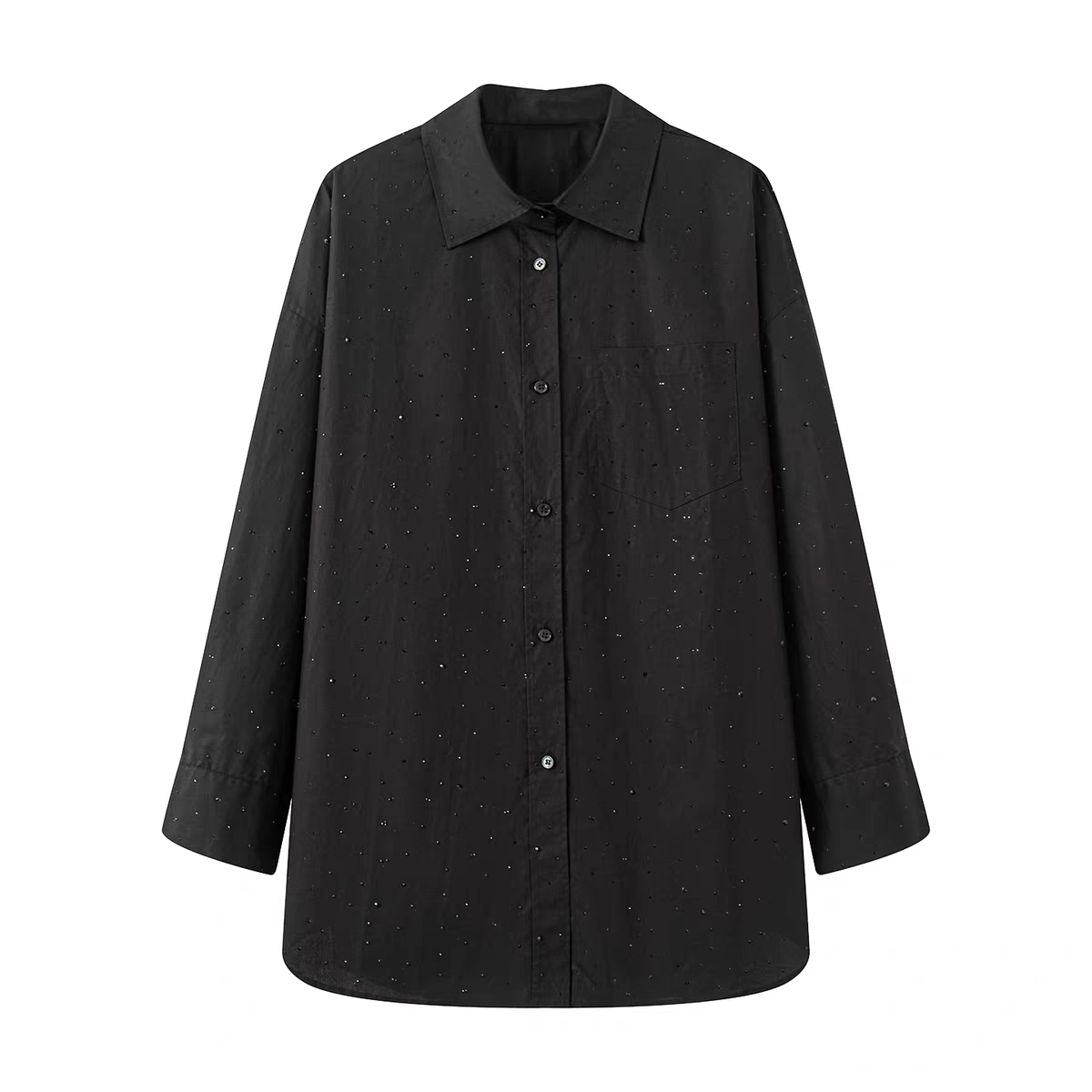 A934衬衫女装春秋季新款长袖烫钻衬衣短外套上衣宽松显瘦设计感