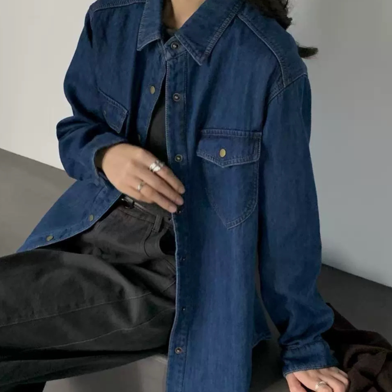 A763秋冬新款加绒牛仔衬衫女百搭显瘦加厚保暖牛仔衬衣805