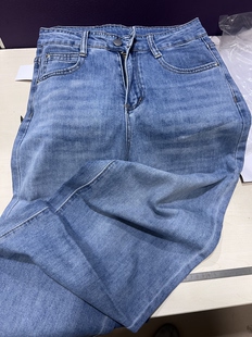 B624春夏秋柔软有弹力直筒牛仔裤气质蓝色牛子裤子女0.46