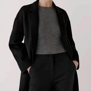 女装 D842禾系女装 秋冬宽松气质极简风双面呢短大衣大码