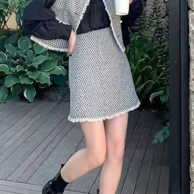 C844半身裙  女装春季新款气质半裙高级感千鸟格百搭小香风短裙