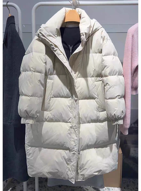 A452羽*绒服麦女装冬季时尚百搭连帽长袖宽松显瘦中长款保暖外套