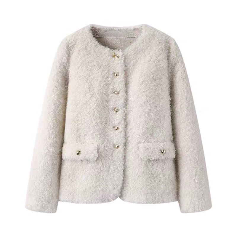 A812冬季新款气质小香风皮毛一体短外套女加厚毛绒小个