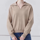 新款 A923简约纯色宽松显瘦POLO领长袖 毛衣2025秋季 女针织