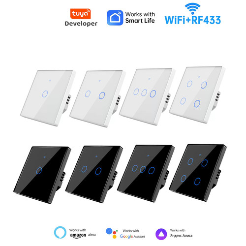 涂鸦WiFi+RF433智能开关无线控制面板alexa语音玻璃触摸开关TUYA
