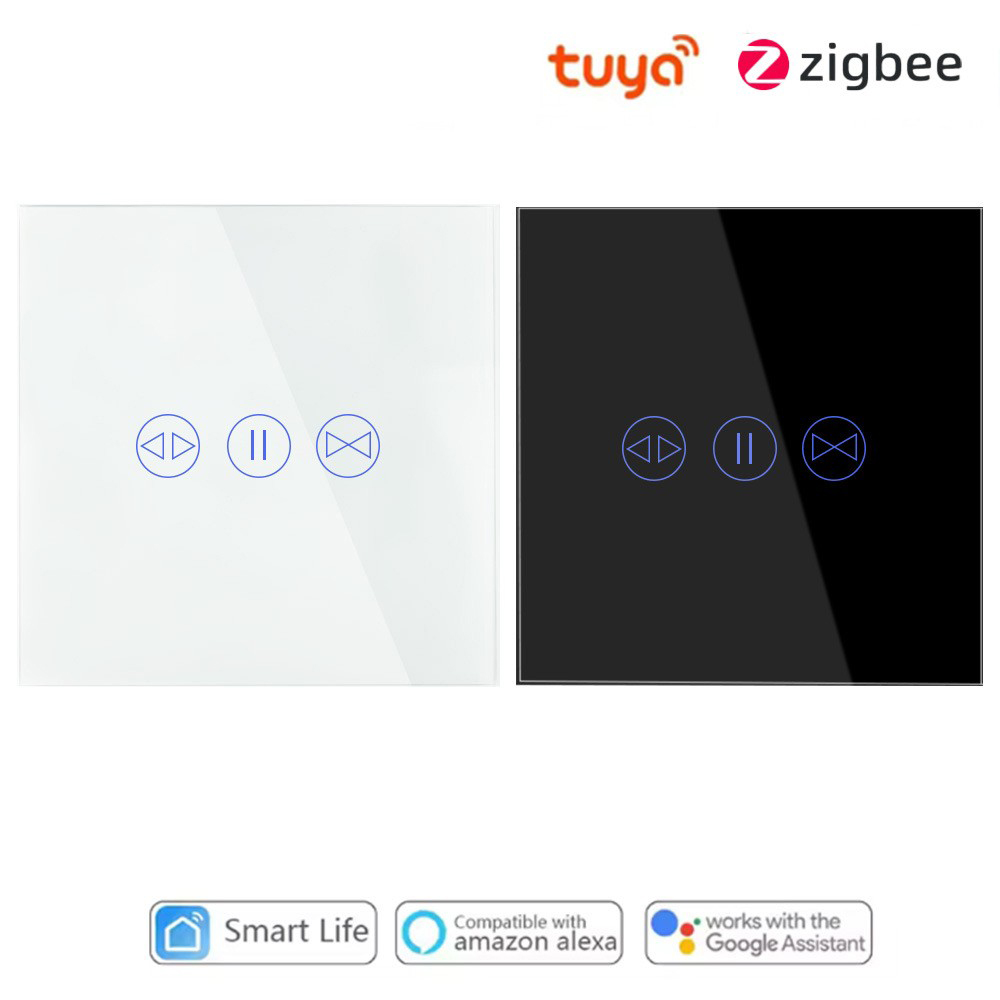 86欧规涂鸦Zigbee智能触摸式窗帘开关钢化玻璃面板远程控制Tuya