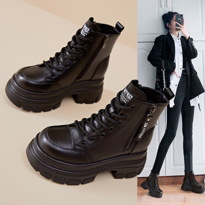 撤柜款英伦风马丁靴女2025秋冬新款小个子加绒短靴厚底内增高女靴