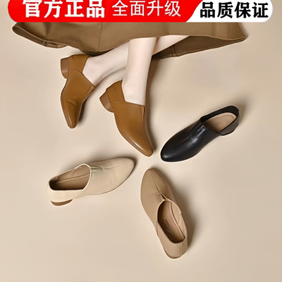 羊皮法式小踝靴女秋季尖头细跟配裙子真皮裸色高跟鞋深口单鞋短靴