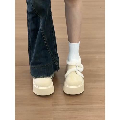 品牌撤柜加绒松糕厚底勃肯棉鞋女冬季新款小个子复古保暖毛毛鞋子