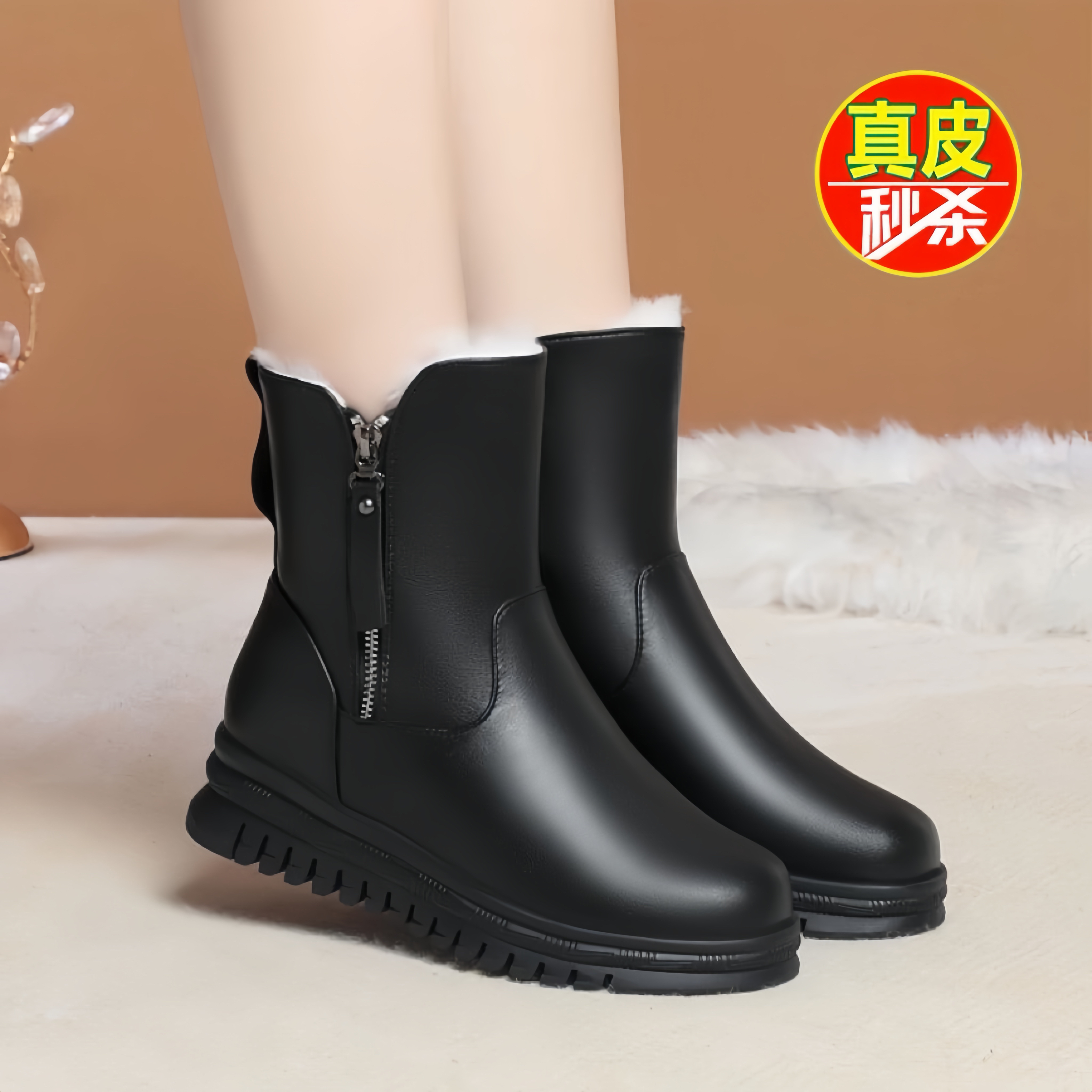 爆款东北雪地靴女冬季加绒加厚防水妈妈棉鞋保暖防滑皮毛一体短靴