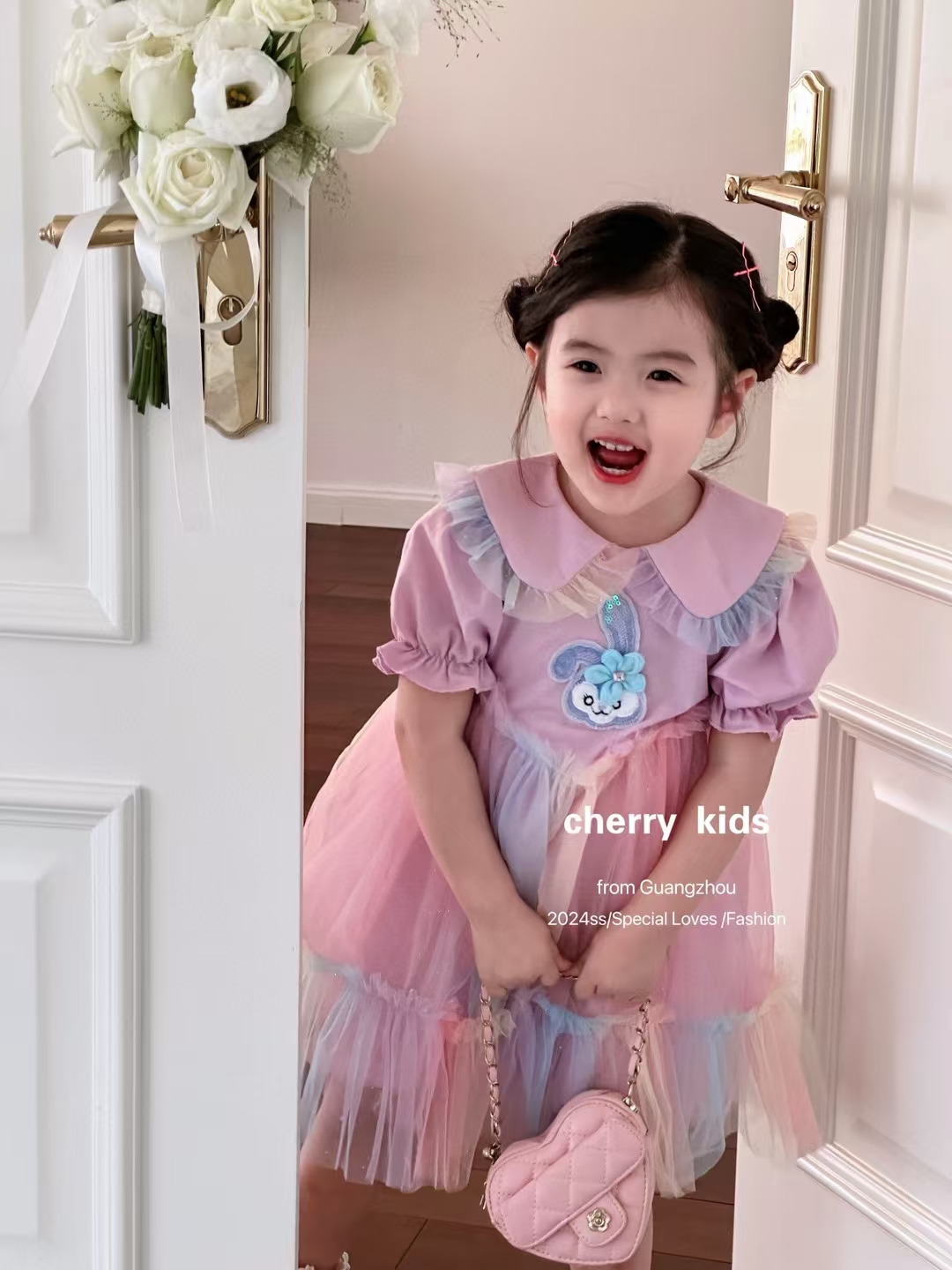 小樱桃星黛露连衣裙裙子纱裙重工娃娃领洋气裙短袖夏天花苞袖粉紫