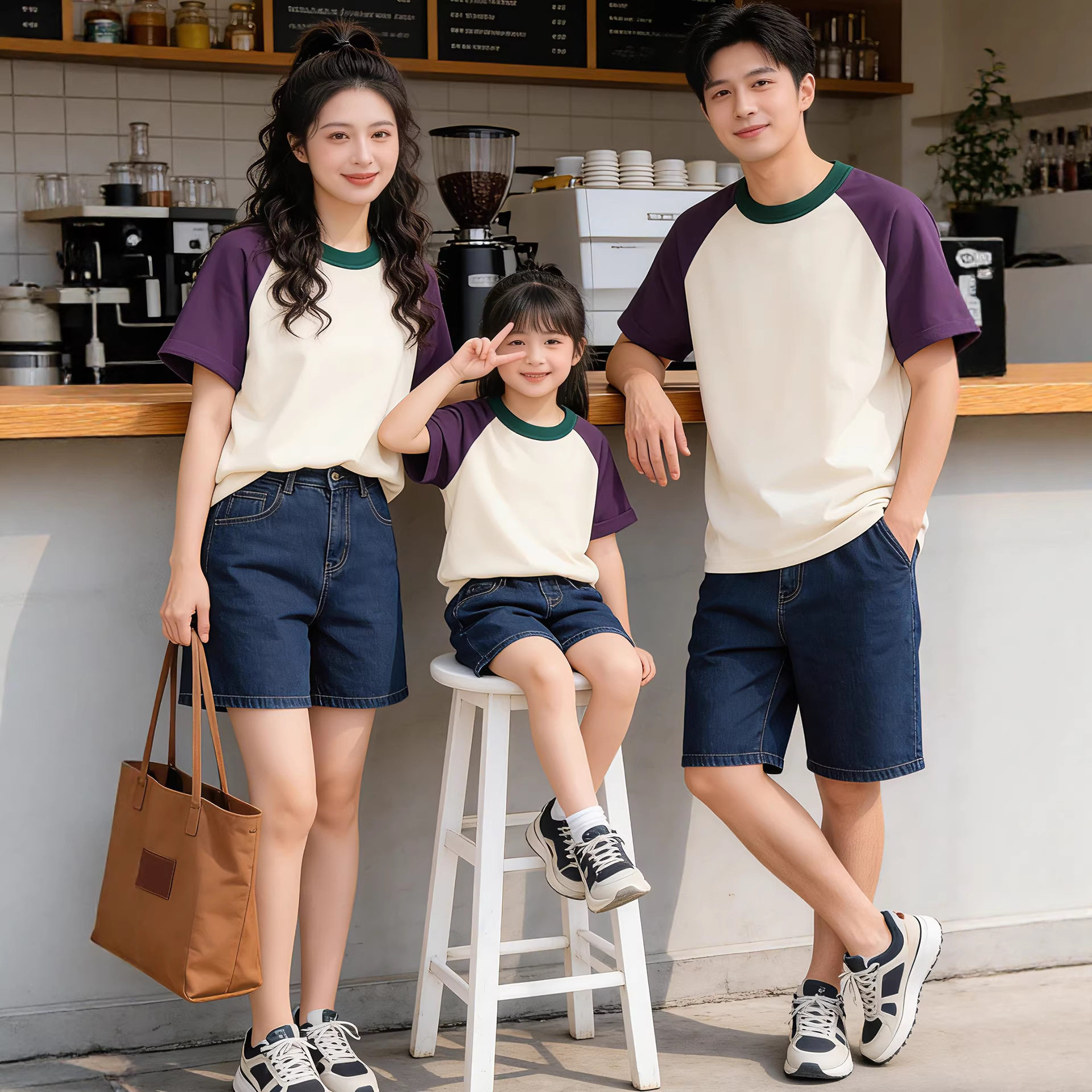 夏季亲子装空白衫韩版纯色纯棉短袖T恤班服团体服广告衫印制logo