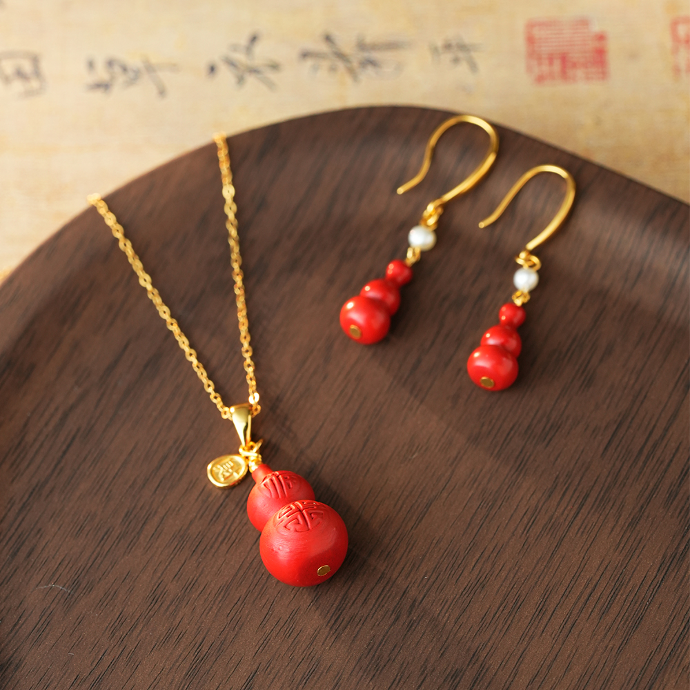 朱砂S925银葫芦福禄寿耳饰