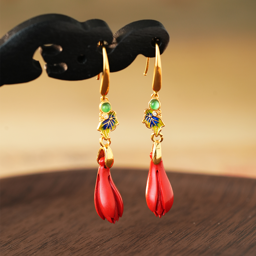 御臻珠宝朱砂S925银耳环